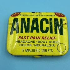 Vintage Anacin Metal Travel Container Advertising Tin A001