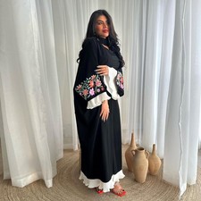 Embroidered Women Open Abaya Muslim Dress Islamic Cardigan Dubai Kaftan Robe nEW