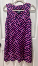 Escapada Pink Blue Geometric Shift Dress L Preppy Coastal Resort Summer Party