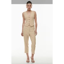  148 Babaton Conan Beige Tailored Cropped Trousers Elastic Waist Size 8