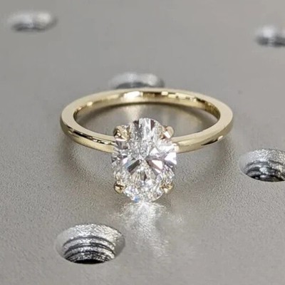 Verlobungsring 14 Karat Gelbgold Diamant E F VVS2 IGI Lab Grown 2 Karat Ovals...