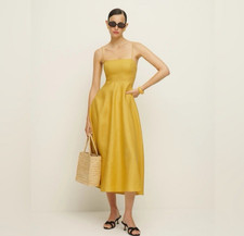 $278 REFORMATION Sunflower Yellow Monette Linen Midi Dress, Size 0