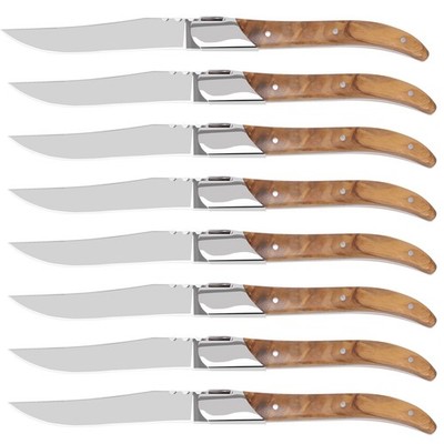 Laguiole Style Steak Knife Set of 8, Non-serrated Steak Knife Set with Olive ...