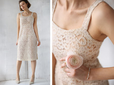 Vintage semi sheer beige lace sleeveless midi dress S
