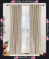 Blackout Curtains 84 Inch Linen Look Bedroom Window Drapes, Oatmeal, 2 Pieces