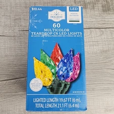 Mulitcolored Teardrop Bulb C-6 LED Christmas lights - NEW - Holiday Time
