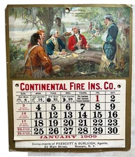 Antique 1909 Advertising Calendar Gen Marion Continental Fire Ins Co.  Newark NY