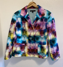 Lafayette 148 New York Watercolor Abstract Button Blazer Jacket Sz 14