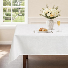60"X 120" White Jacquard Tablecloth for 8Ft Rectangle Tables  Wrinkle-Resistant