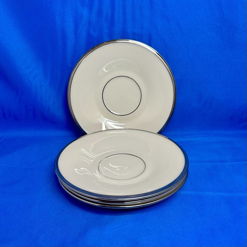 Lenox Solitaire Saucers 6-inch Ivory with Platinum Rim Set of 4