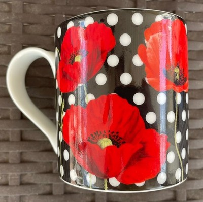 Konitz Mug Polka Dot Black White Red Poppy Flowers Germany