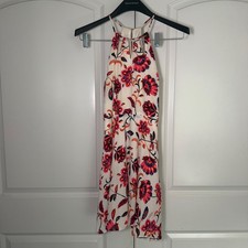 Express Womens Floral Halter Mini Dress White Pink Keyhole Neck Size 0