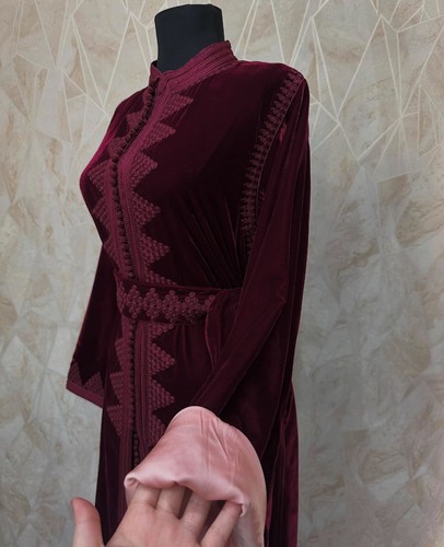 Moroccan Custom Made Burgundy Velvet Caftan,Handmade Dress Kaftan, Nikah Abaya - Picture 1 of 3