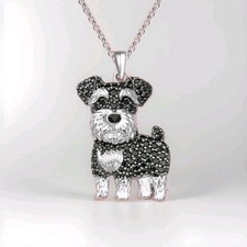 Silver Tone Schnauzer Dog Necklace 19"