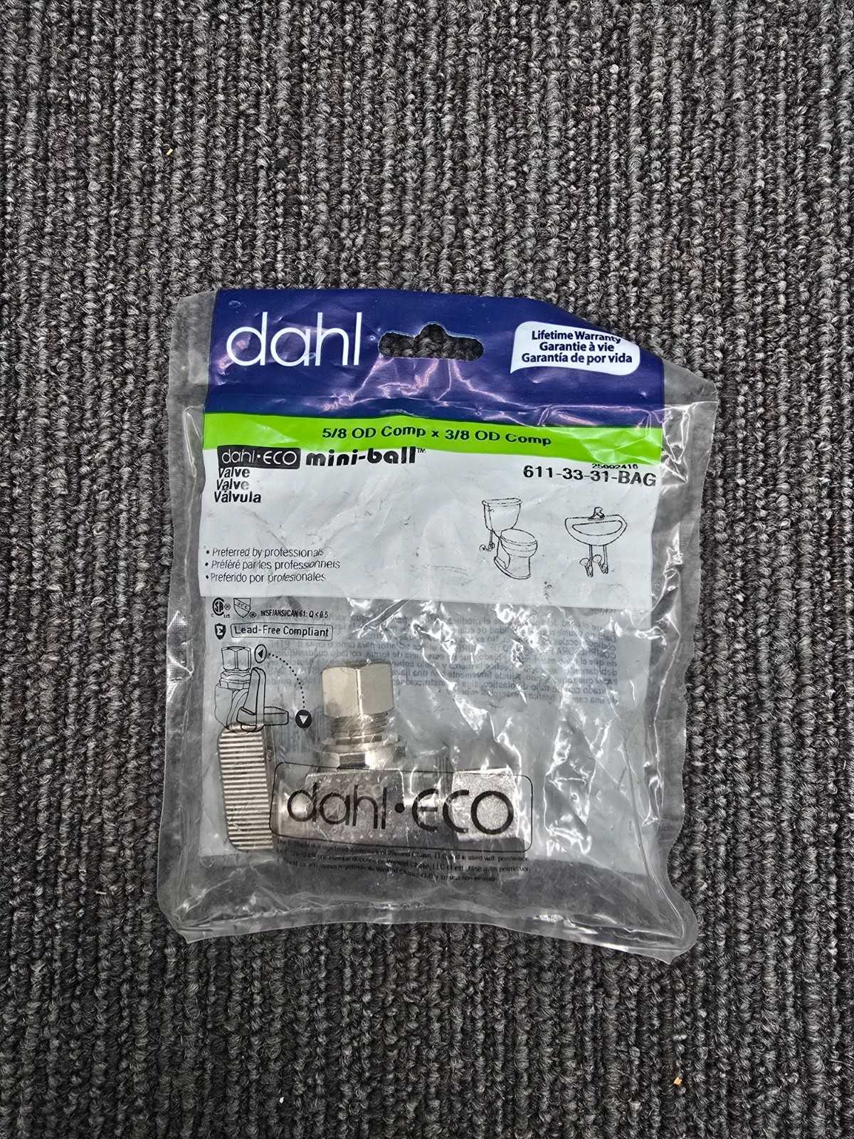 (QTY 2) DAHL 611-33-31-BAG: Mini-Ball Valve 5/8 OD Comp x 3/8 OD Comp