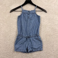 Gap Romper Girls Size 5 Blue Chambray Sleeveless Pockets Tie Waist