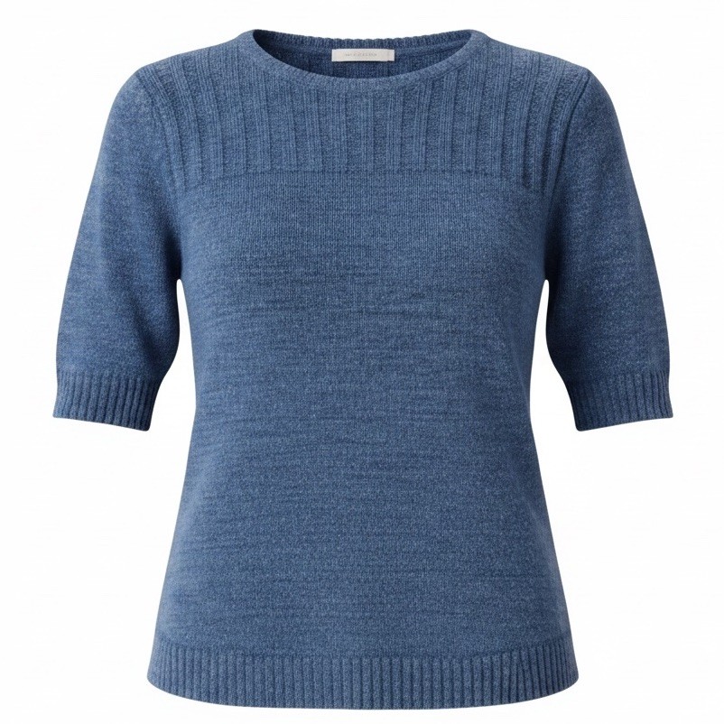 Melissa Paige Blue Ribbed Knit Crew Neck Pullover Sweater Short Sleeve Women's M
