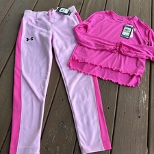 Girls Size Small Pink Under Armour Loose Fit Top And Fleece Bottoms