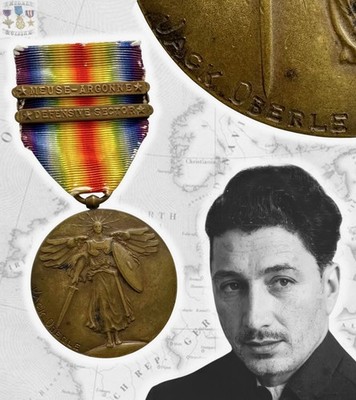 NAMED WWI ARMY VICTORY MEDAL PVT. 1C JACK OBERLE 132ND REG