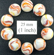 GELATO White/Orange/Yellow Glass Marbles 25mm 1 inch SHOOTER Taw Lot