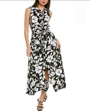 Ellen Tracy Women's Dress XL Black & White Sleeveless Floral Maxi Boho Beach NEW