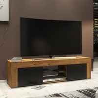 TV Stand 130cm Matt Oak Body Matt Black Doors Modern Media Cabinet LUNARO