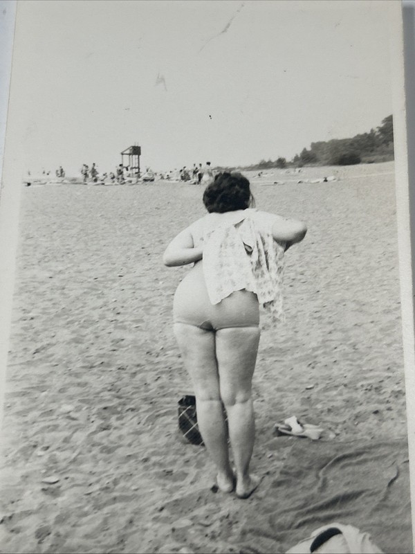 VINTAGE Beach Photo Woman in Swimsuit SEP 1960 Candid Vernacular Snapshot Art