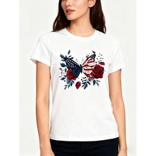 Patriotic T-Shirt American Flag Butterfly Graphic 4th of July Gift Casual Outfit
