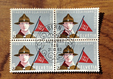 Switzerland 1963  Block of 4 Stamps Scouts  Bern pmk   . Free UK Postage