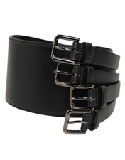 Dolce & Gabbana Black Leather 4-Strap Metal Multi-Buckle Men's Belt Authentic