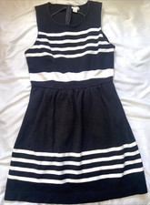 J.Crew Cotton Blend Sleeveless Fit Flare Dress Black White Striped Women's XS