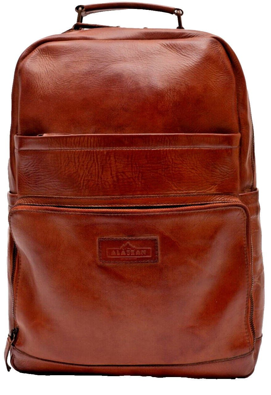 Cognac Brown Leather Laptop Backpack