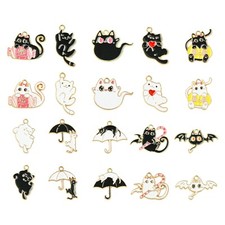 40pcs Zinc Alloy Enamel Pendants Black Cat Charms for DIY Craft Jewelry Making