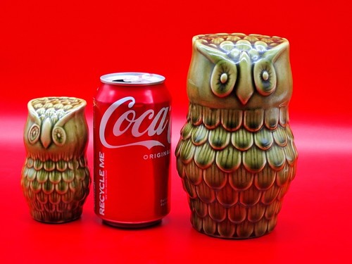 2 Ceramic Green Owl/Owlet Figurines Pier One-Abstract Minimalist Large & Small. - Picture 3 of 12