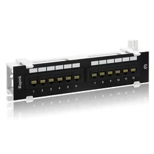 12-Port Cat6 Network Patch Panel Wallmount 1U Punch Down Block for Ethernet