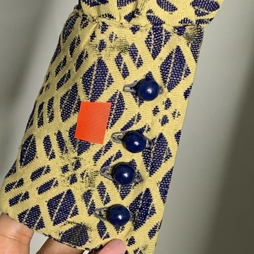 Vintage 60s Mod Dropped Waist A Line Dress Womens S Yellow Blue Diamond Poly - Picture 7 of 7