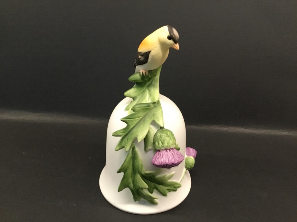 Otagiri Yellow Finch with Purple Thistle Bell Naturalist