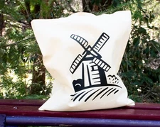 Farmer Mill Print Canvas Tote Bag, Cotton Reusable Bag, Grocery Shopping Bag