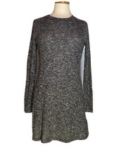 Topshop Womens Sz 4 Black Heather Dress Short Mini Ribbed Knit Shift Crew Neck
