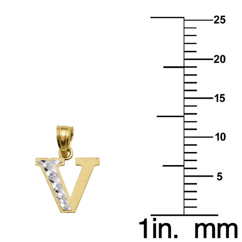 Genuine 14k Two-tone Gold 0.59" Diamond-cut Initial Block Letter 'V' Pendant - Picture 2 of 5