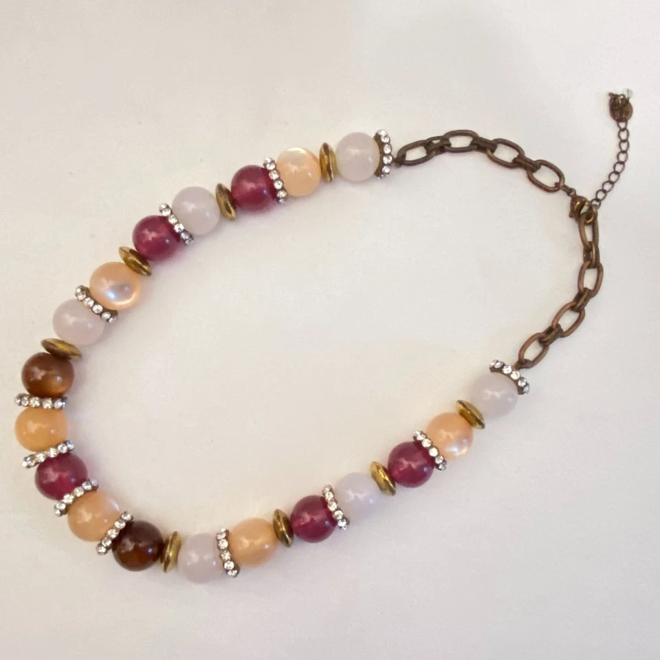 Collar Liz Claiborne Grueso Cuentas Otoño Piedras Lunares Pequeños Estrás Transparente Foto 2 de 4