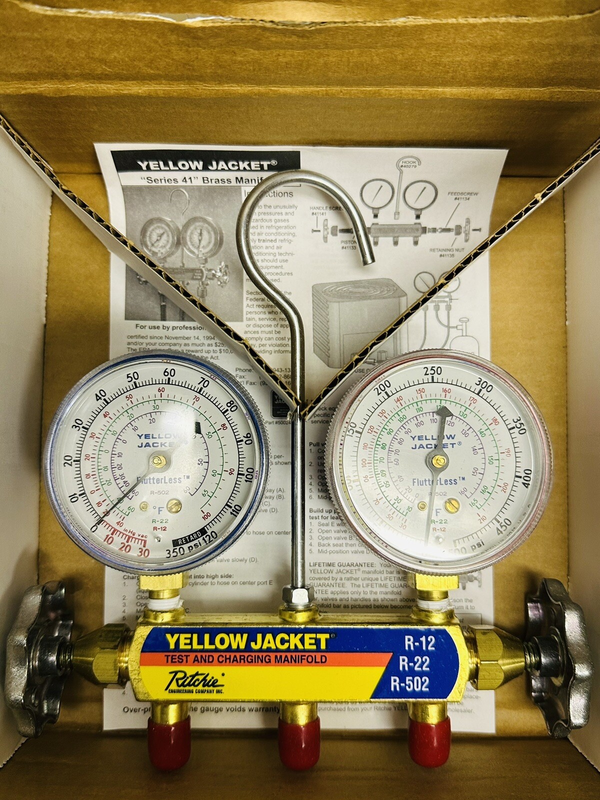Yellow Jacket 41212 HVACR Charging Manifold With 21/2" Gauges For R12
