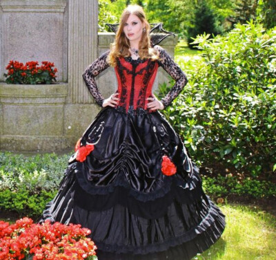 Black Red Gothic Victorian Ball Gown Prom Dresses Lace Ruched Floral Bustle | eBay Black Red Gothic Victorian Ball Gown Prom Dresses Lace Ruched Floral Bustle | eBay