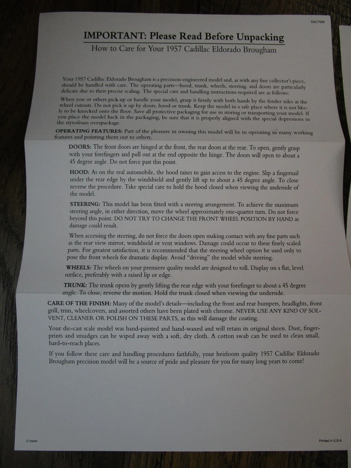 Open Box FRANKLIN MINT '57 CADILLAC ELDORADO 1/24 Scale DIE-CAST Model Car BLACK - Image 4 of 4