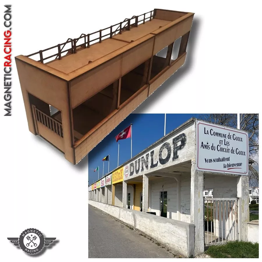 Scalextric Slot car Pit Buildings Reims Gueux Pit End Modules Magnetic 1 32