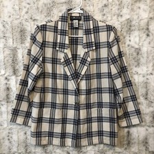 Sag Harbor Women's Blue and Tan Plaid One Button Suit Blazer Sz 8