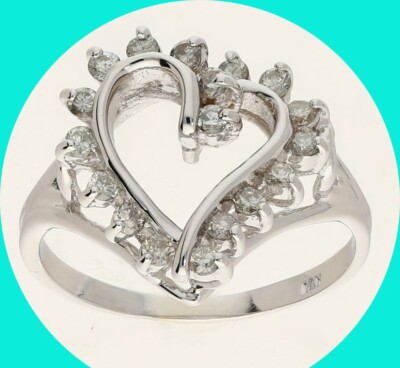 Diamond Heart Ring 14K White Gold Size 3/4