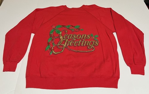 Vintage Seasons Greetings Holiday Christmas Sweatshirt Size XL USA Made Hanes - Picture 1 of 8