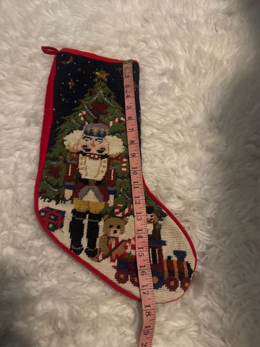 Vintage Needlepoint Beaded Christmas Stocking Nutcracker Theme - Picture 7 of 8