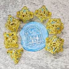 Sage's Gilded Rose Hollow Metal Polyhedral Dice Set